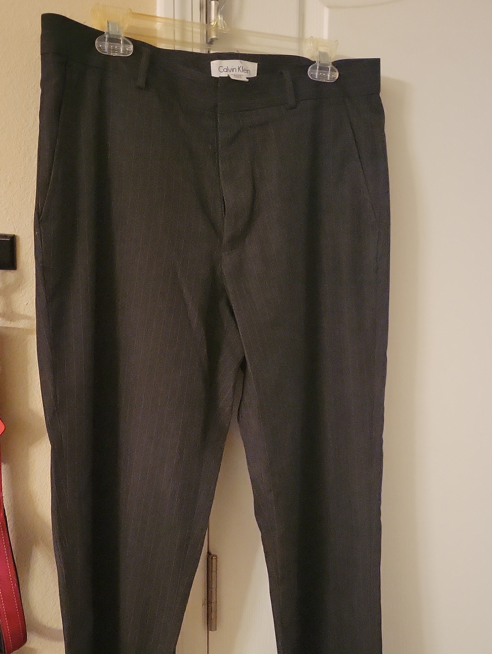 Calvin Klein Men's Dark Gray Pinstripe Dress Pants